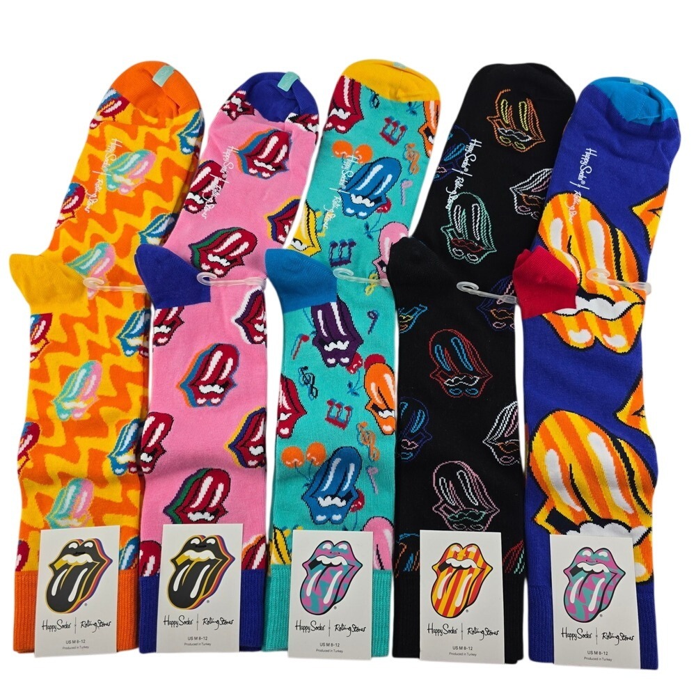 NWT Happy Socks x The Rolling Stones Men's Crew Socks 5 Pairs Multi 8-12